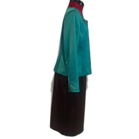 NWT Kasper Skirt Suit Women's Size 6 Teal & Black 2-Piece Set Blazer & Skirt - Picture 4 of 13